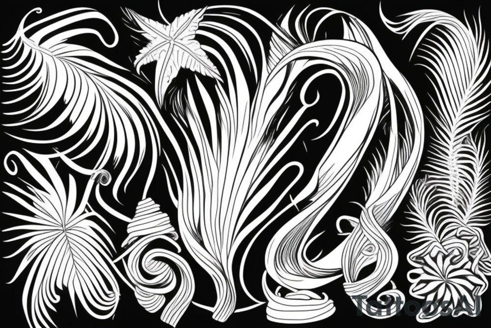 fine line tattoo of a mini palm tree with an ocean wave tattoo idea