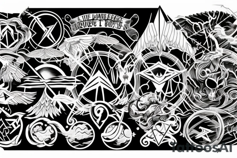 death, life, angels, principalities, time, planets, mountain, waves, freedom, love of God tattoo idea