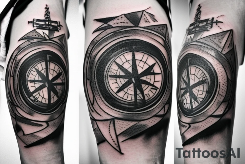 Oil rig compass lion tattoo idea