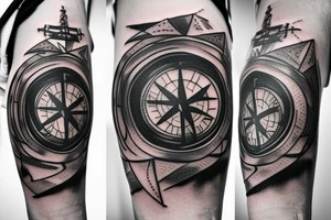 Oil rig compass lion tattoo idea