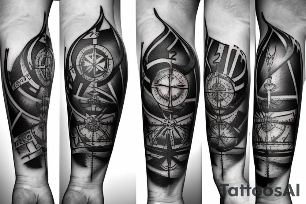 Oil rig compass lion tattoo idea
