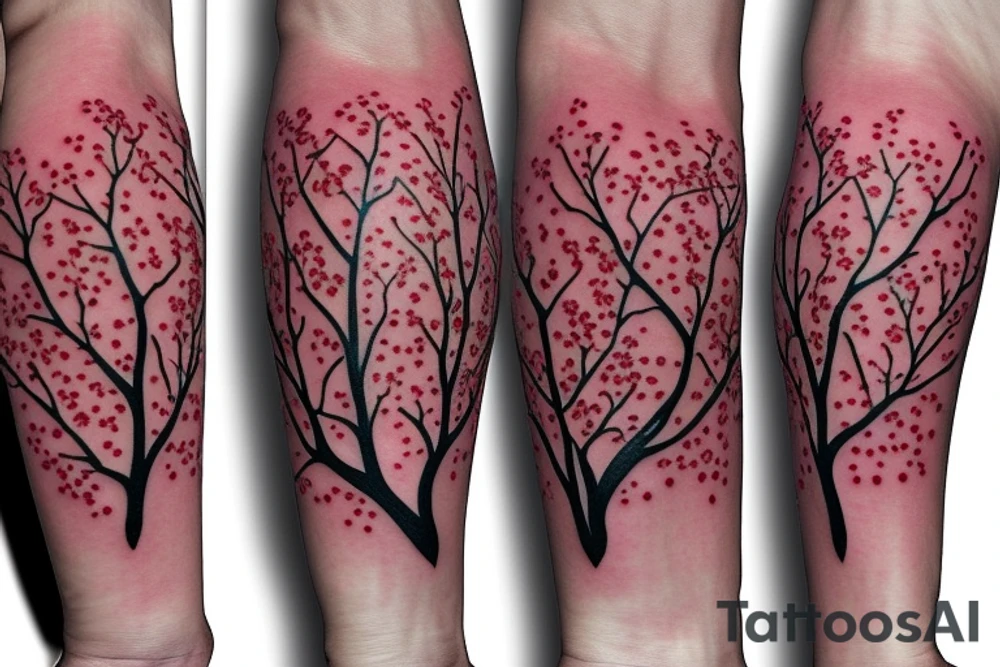 Cherry tree with falling leafs armsleeve starting from shoulder tattoo idea