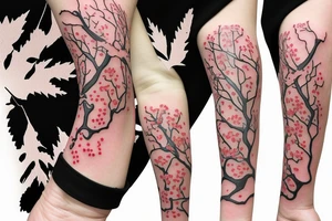 Cherry tree with falling leafs armsleeve tattoo idea