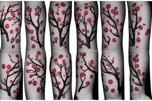 Cherry tree with falling leafs armsleeve tattoo idea