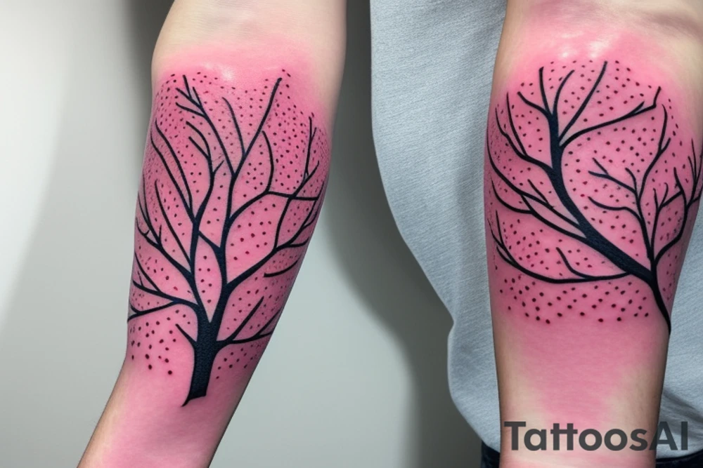 Pink cherry tree with falling leafs armsleeve tattoo idea