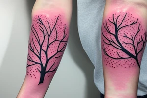 Pink cherry tree with falling leafs armsleeve tattoo idea