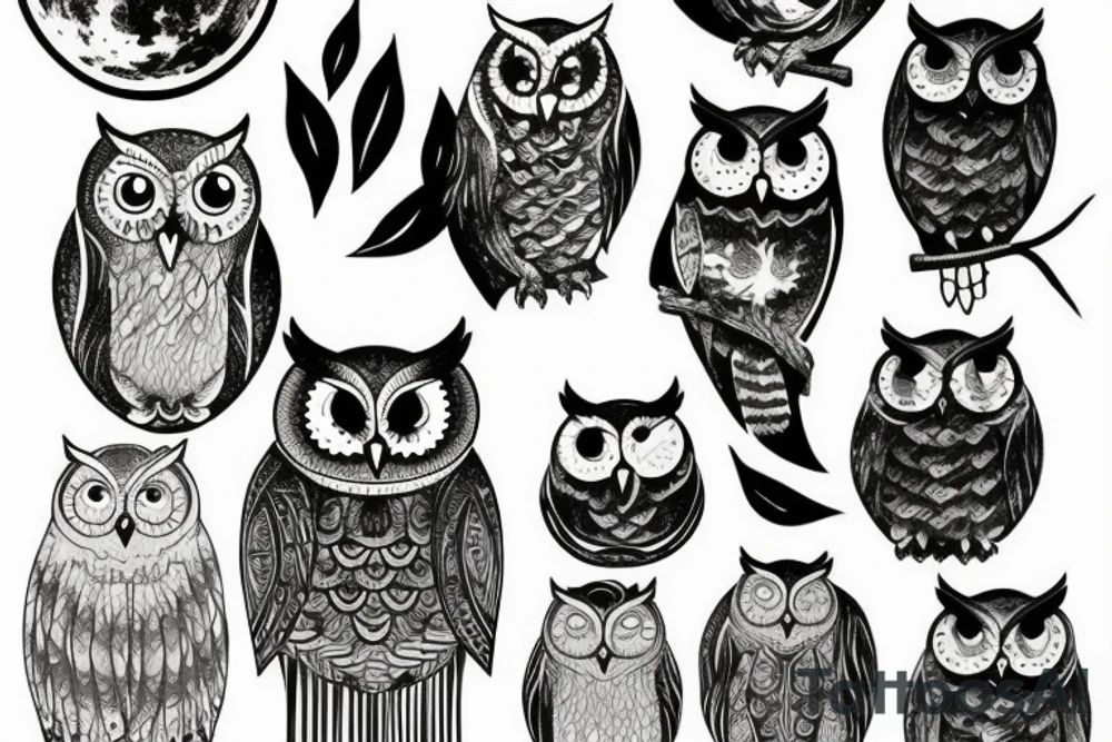 Owl at night under moon tattoo idea