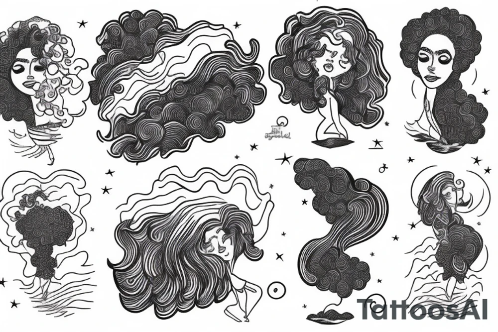 girl with afro, jumping off a cliff into an ocean made out of the galaxy tattoo idea