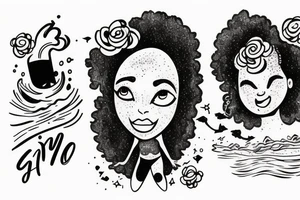 girl with afro, jumping off a cliff into an ocean made out of the galaxy tattoo idea
