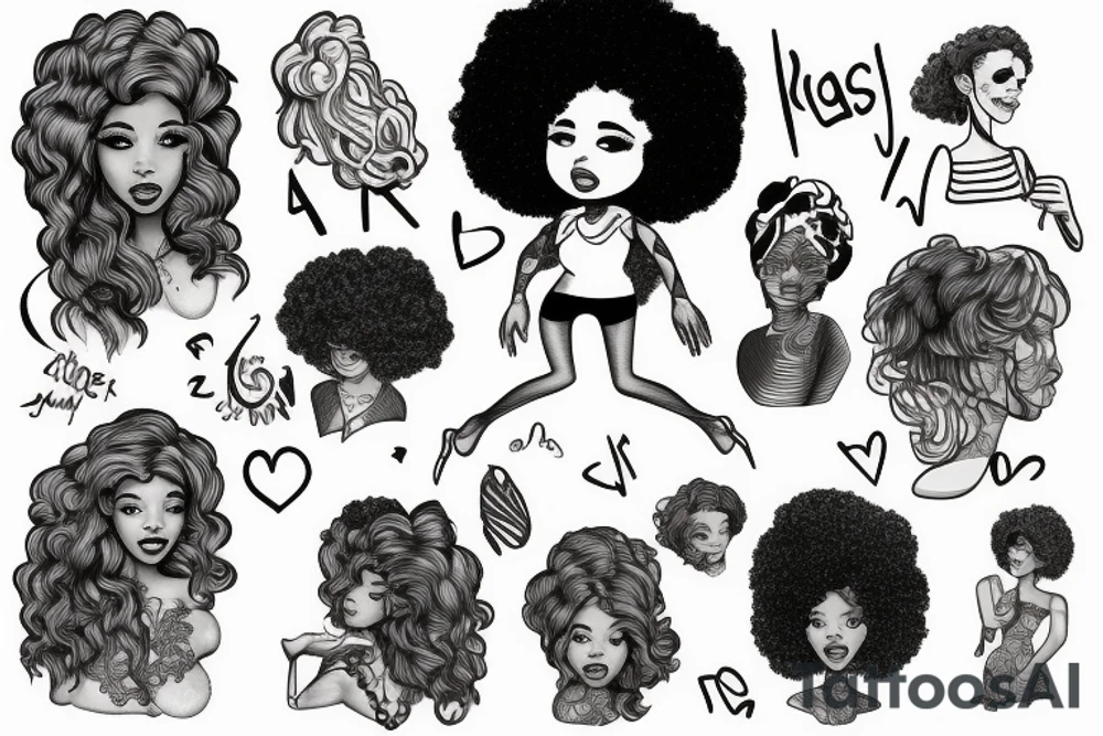 girl with afro, jumping off a cliff tattoo idea