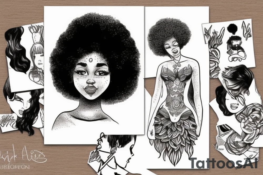 girl with afro, jumping off a cliff tattoo idea