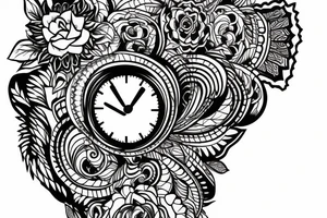 Shoulder tattoo for woman with different kind of flowers and a clock not to full tattoo idea