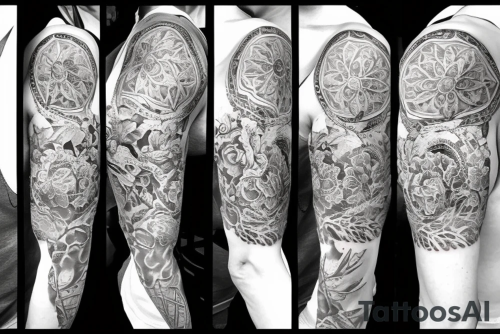 Shoulder tattoo for woman with different kind of flowers and a clock tattoo idea