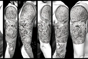Shoulder tattoo for woman with different kind of flowers and a clock tattoo idea