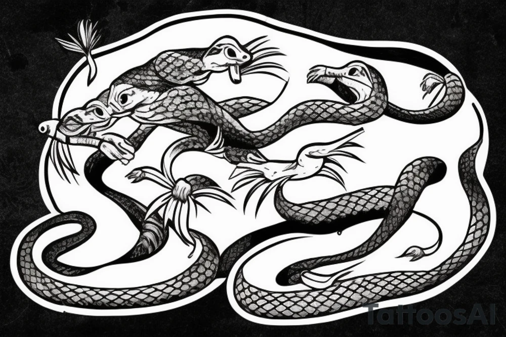 A beaver killing a snake which is rabid tattoo idea