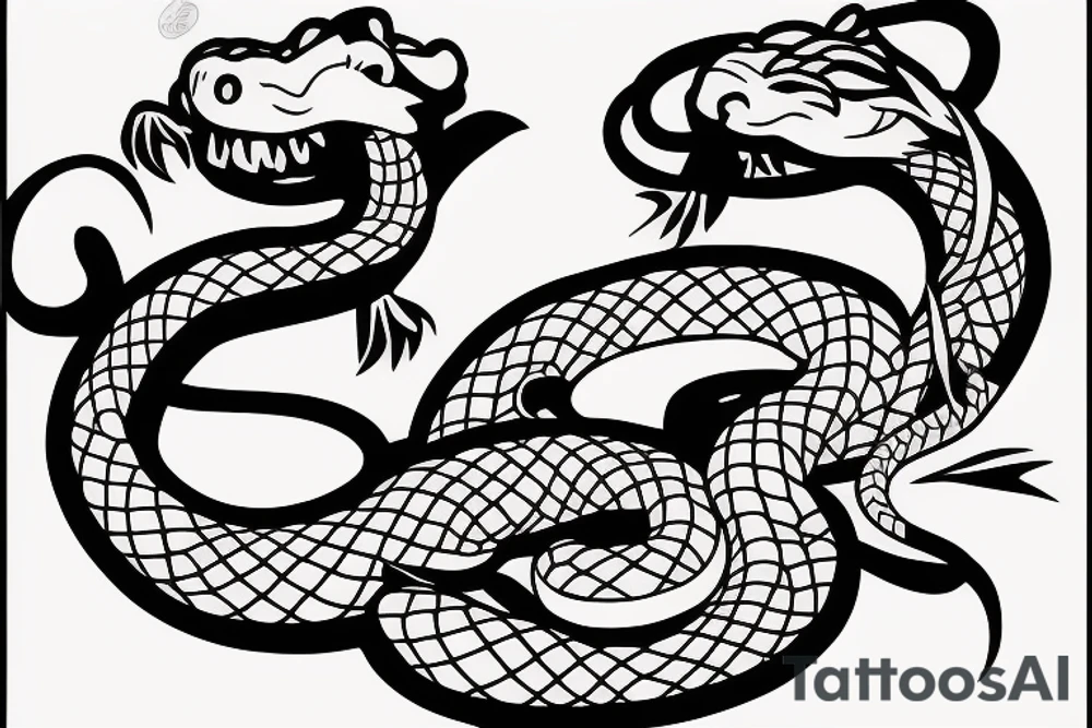 A beaver killing a snake which is rabid tattoo idea