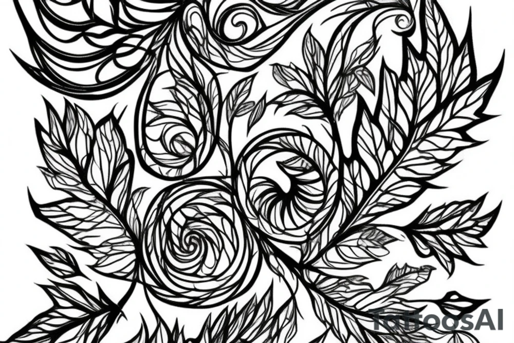 Fibonacci golden ratio split apart and held together by leafs tattoo idea