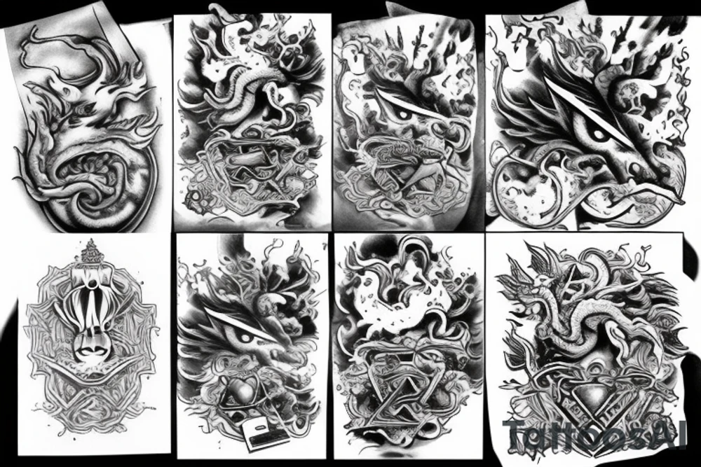 underground hip hop mixtapes with "arthub" tag on it , smokey clouds in background and Dragon comming out of the clouds , some smoking teardrops running down tattoo idea