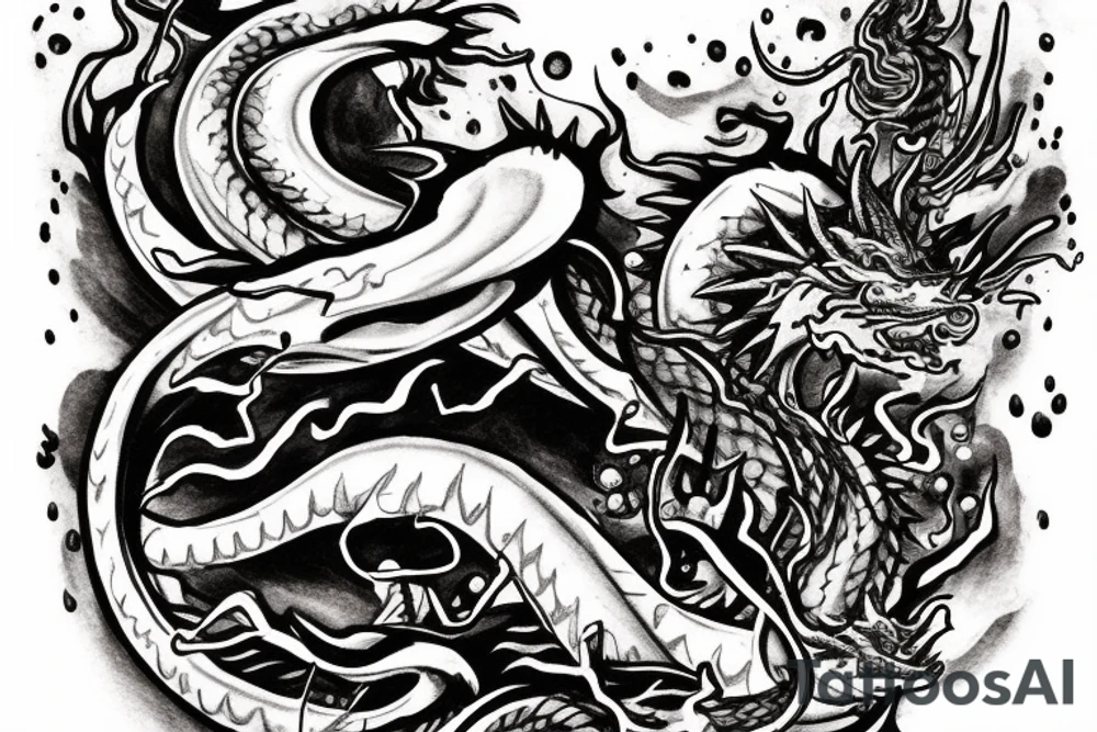 underground hip hop mixtapes with "arthub" tag on it , smokey clouds in background and Dragon comming out of the clouds , some smoking teardrops running down tattoo idea