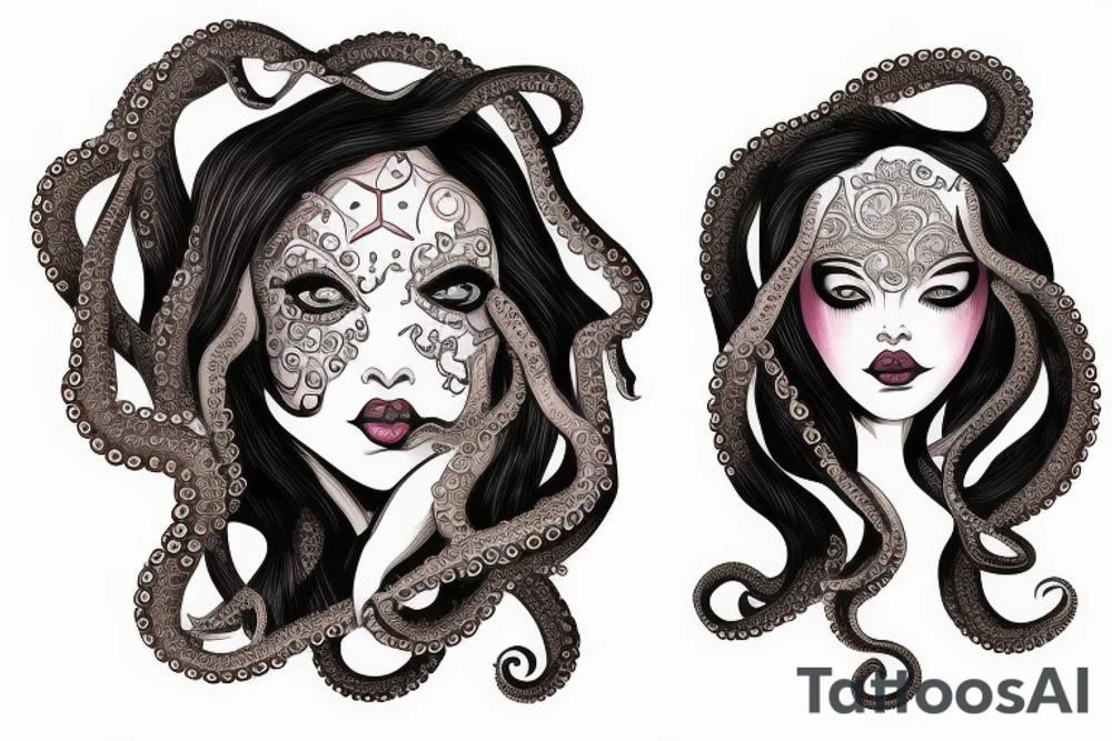 octopus face woman tattoo idea