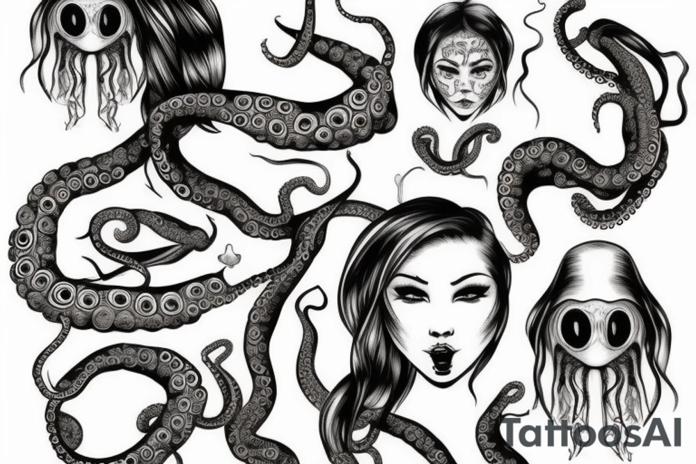 octopus face woman tattoo idea