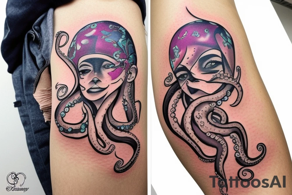 octopus face woman tattoo idea