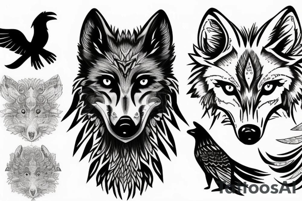Wolf with raven tattoo idea