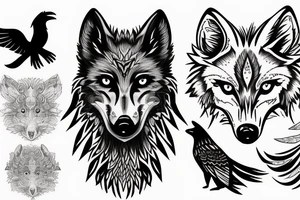 Wolf with raven tattoo idea