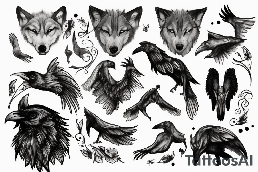 Wolf with raven tattoo idea