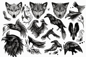 Wolf with raven tattoo idea