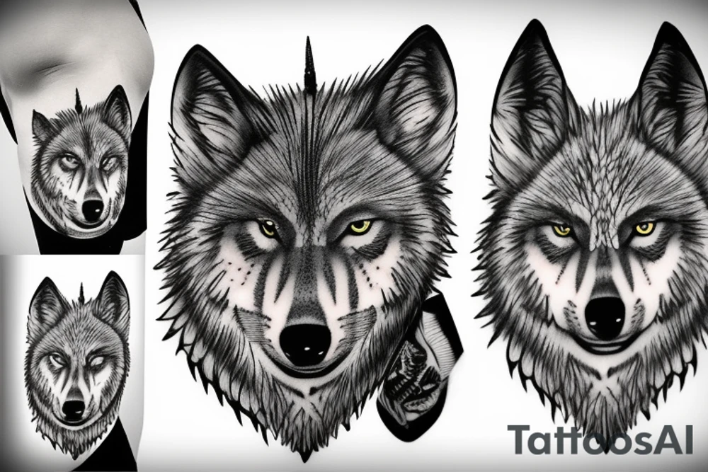 Wolf with raven tattoo idea