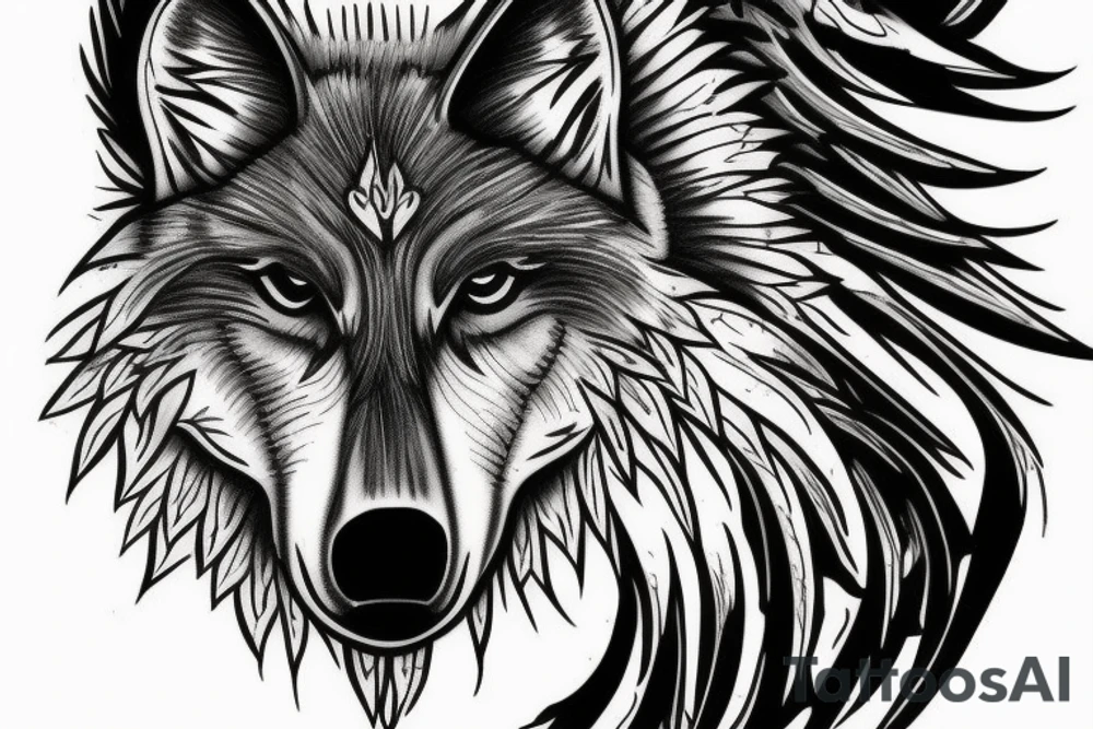 Wolf with raven tattoo idea