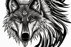 Wolf with raven tattoo idea