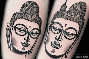 Buddha with glasses tattoo idea
