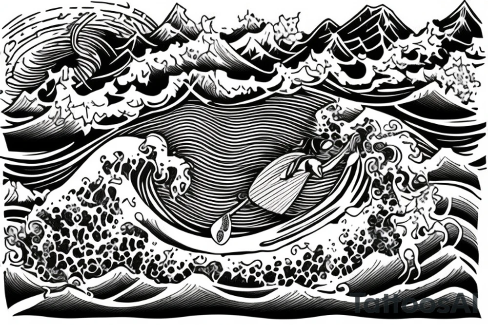 Surfer on mountain tattoo idea