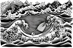 Surfer on mountain tattoo idea