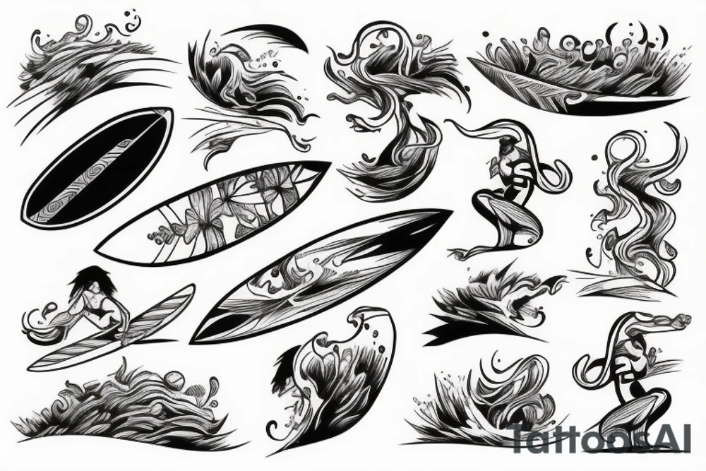 Surfer on mountain tattoo idea