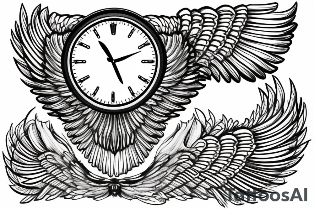 Angel wing with clock and hourglass tattoo idea