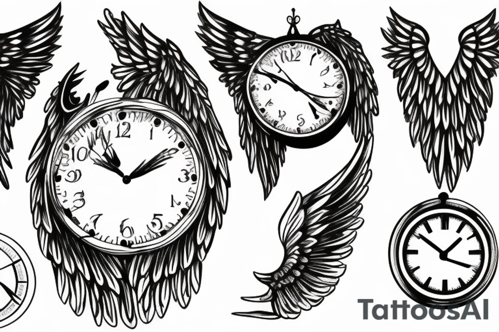 Angel wing with clock and hourglass tattoo idea