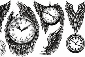 Angel wing with clock and hourglass tattoo idea