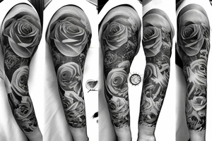 half sleeve Angel wing with clock, hourglass and roses tattoo idea