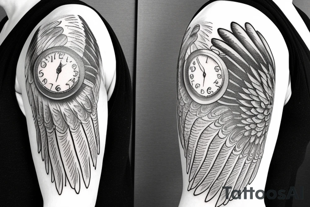half sleeve Angel wing with clock and hourglass tattoo idea