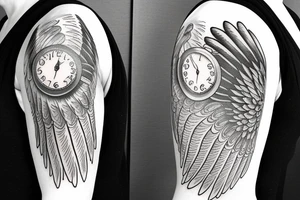 half sleeve Angel wing with clock and hourglass tattoo idea
