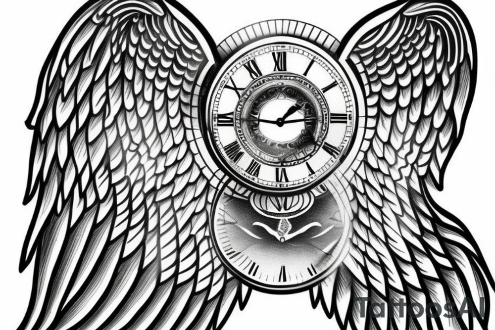 half sleeve Angel wing with clock and hourglass tattoo idea