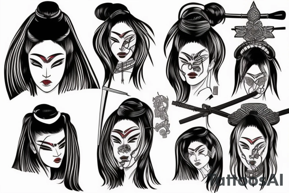 female samurai potrait tattoo idea