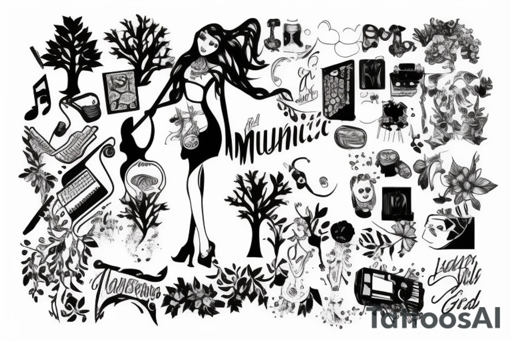 Musical girls and trees tattoo idea