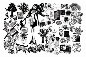 Musical girls and trees tattoo idea