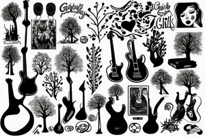 Guitar vical girls and trees tattoo idea