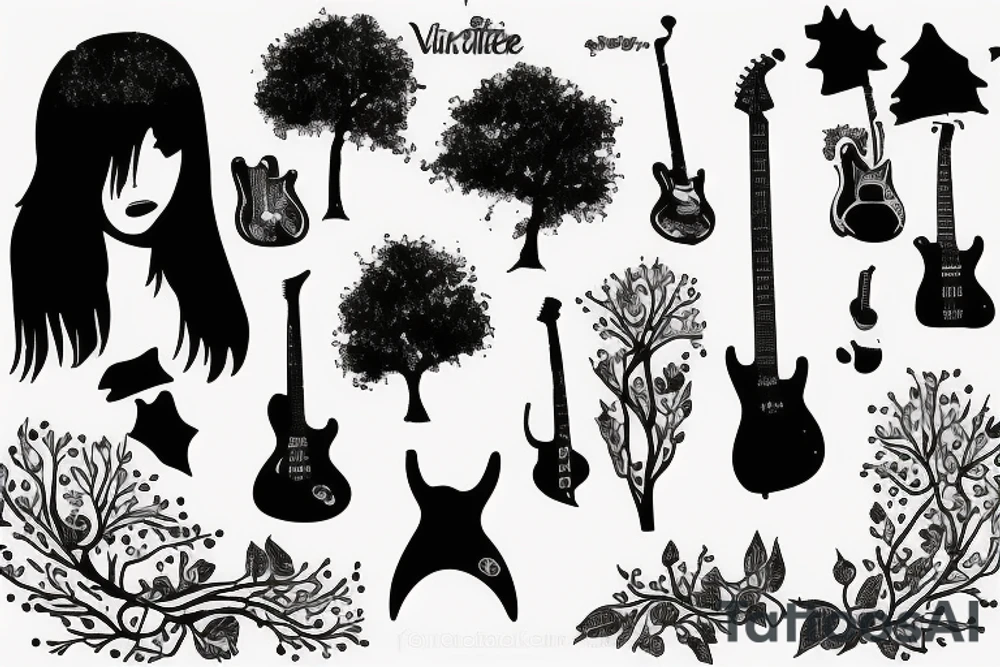 Guitar vical girls and trees tattoo idea