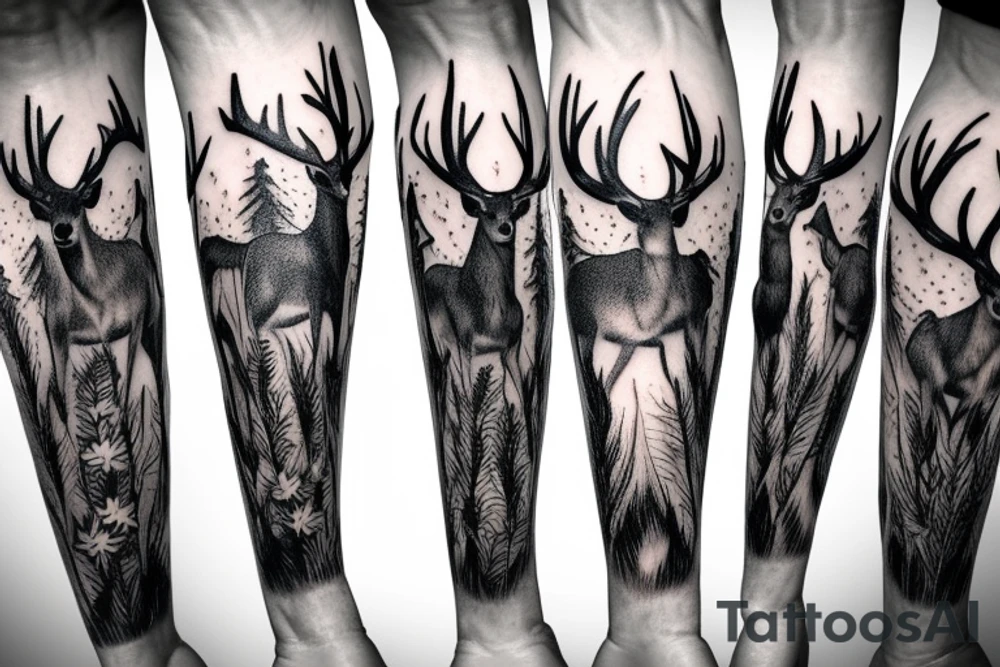 Deer on a path in the wood tattoo idea